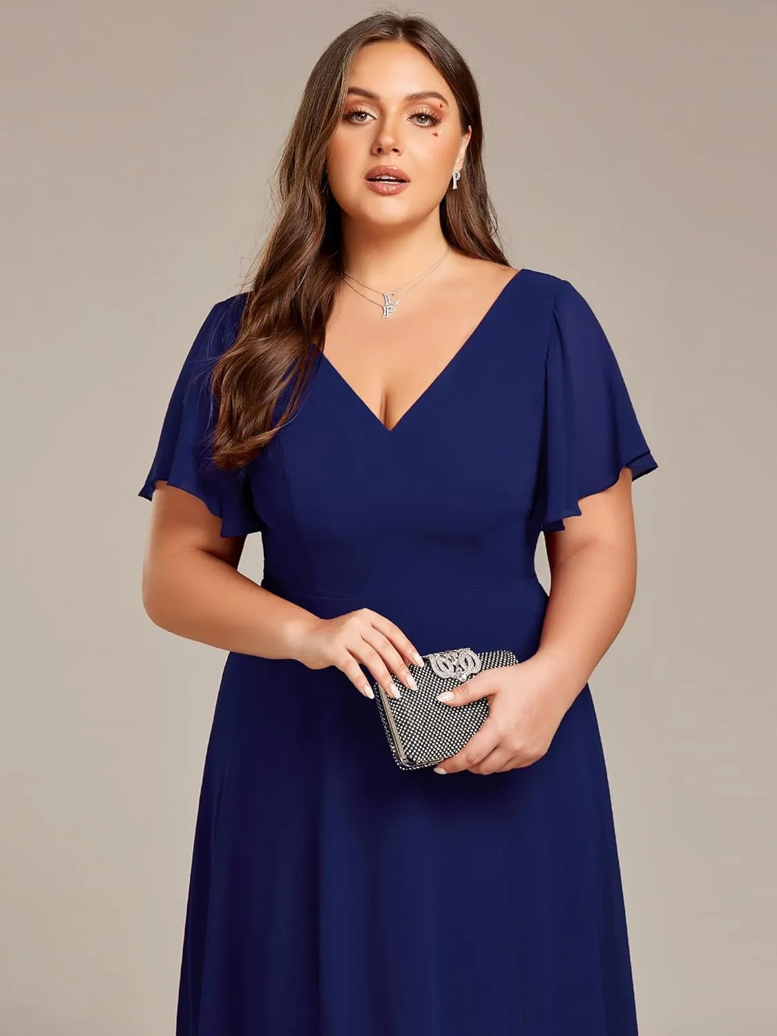 Ever-Pretty Women's Plus Size V Neck Asymmetric Hem Chiffon Wedding Guest Dress 01756-DA