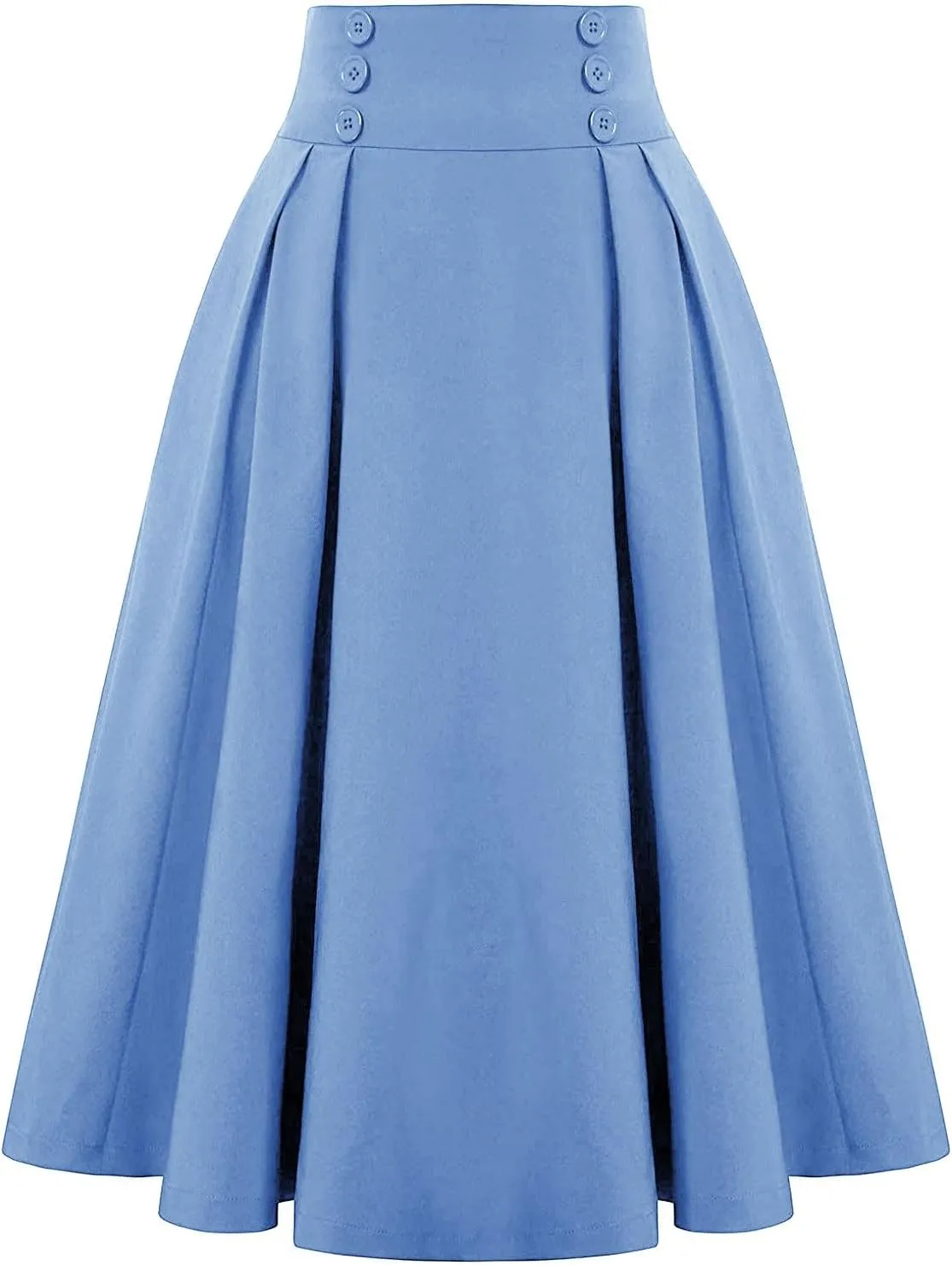 Fall Skirts for Women 2024 Pleated Wool Skirts Casual Button Elastic Waist A-Line Tartan Midi Skirts