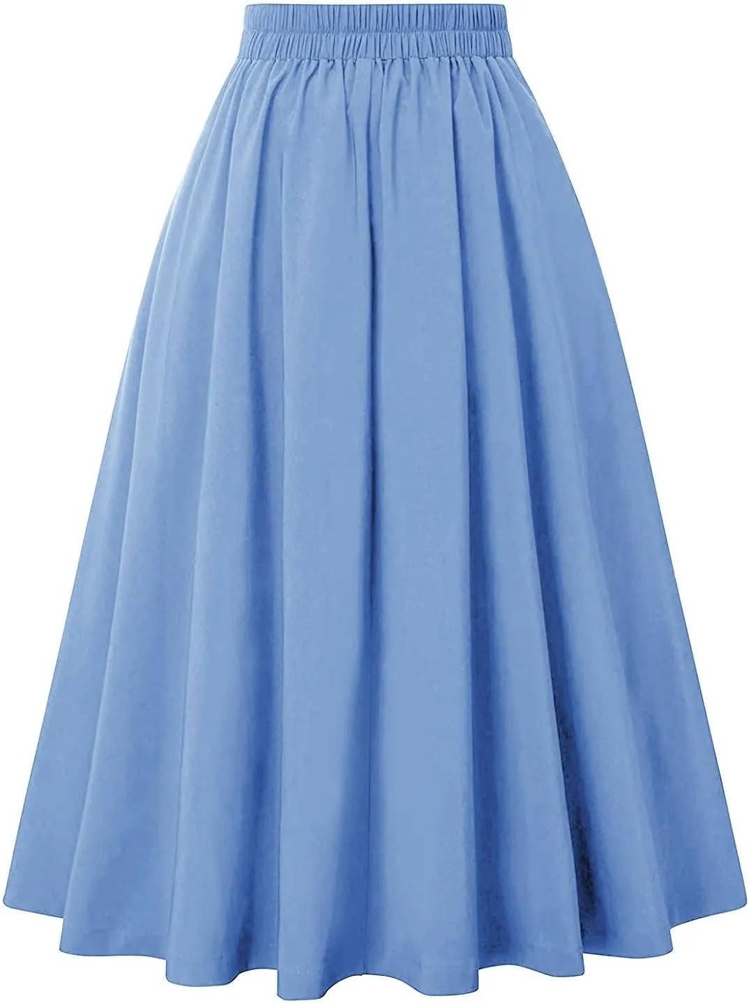 Fall Skirts for Women 2024 Pleated Wool Skirts Casual Button Elastic Waist A-Line Tartan Midi Skirts