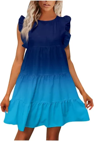Firzero Summer Babydolls Dresses for Women 2024 Cute Ruffle Cap Sleeve Flowy Mini Dress Casual Floral Printed Round Neck Sundress