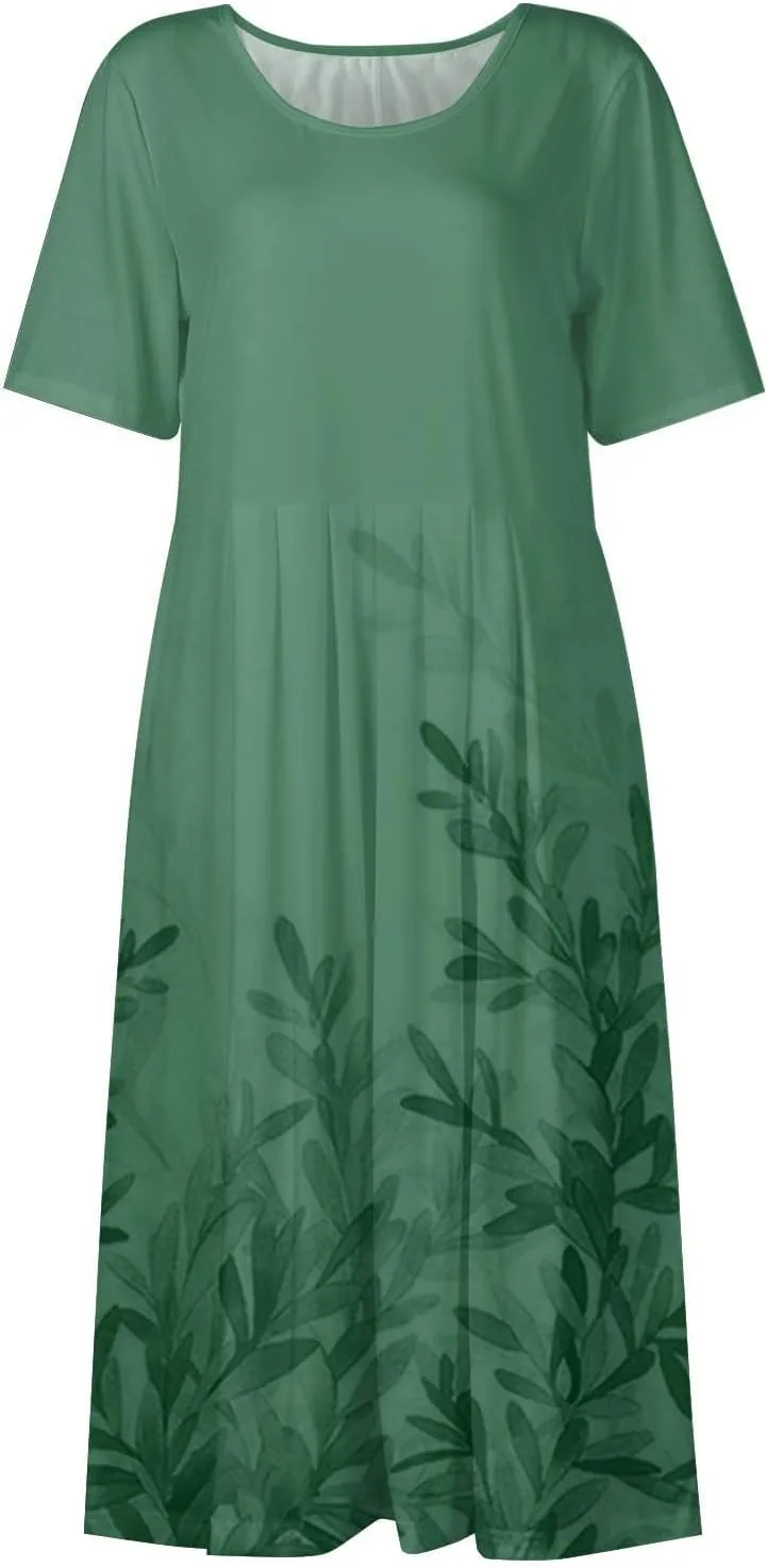 Floral Maxi Dress for Women Short Sleeve Casual Summer Dresses A Line Ruffle Beach Sundress Trendy Boho Clothes
