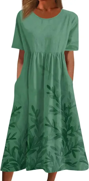 Floral Maxi Dress for Women Short Sleeve Casual Summer Dresses A Line Ruffle Beach Sundress Trendy Boho Clothes
