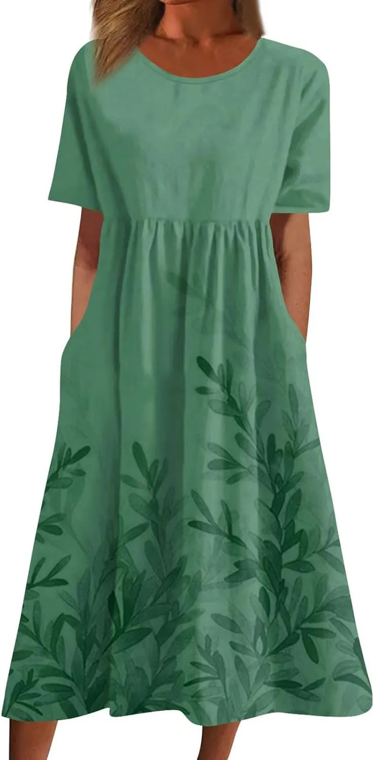 Floral Maxi Dress for Women Short Sleeve Casual Summer Dresses A Line Ruffle Beach Sundress Trendy Boho Clothes