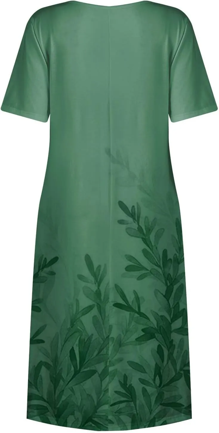 Floral Maxi Dress for Women Short Sleeve Casual Summer Dresses A Line Ruffle Beach Sundress Trendy Boho Clothes