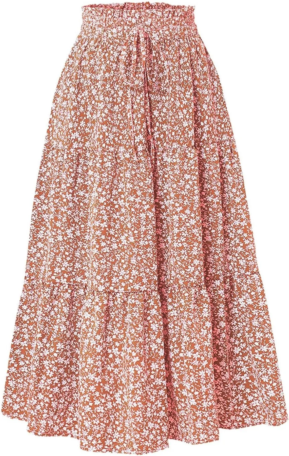 Floral Maxi Skirt for Women Summer Casual Tiered Elastic High Waisted Skirts Comfy Vacation Flowy Swing Long Skirts