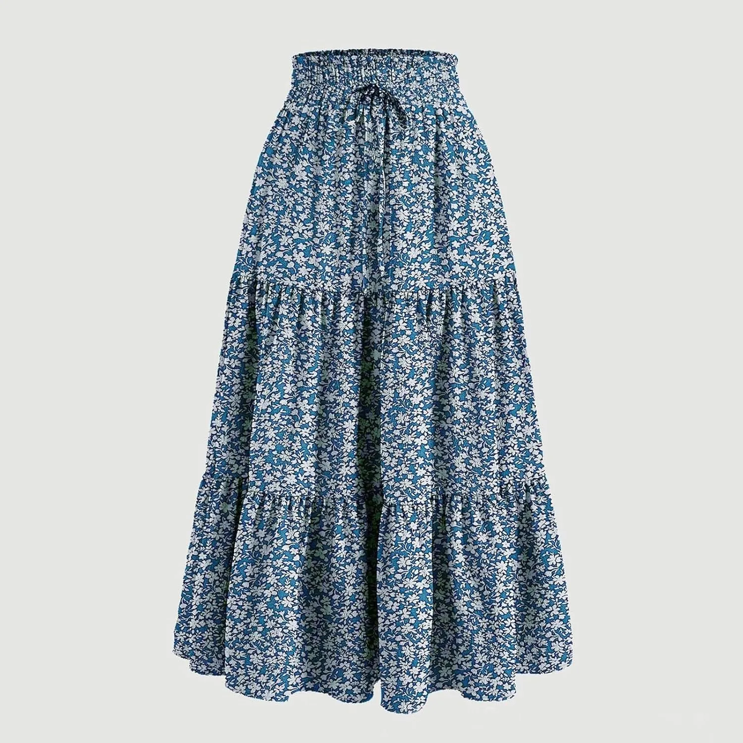 Floral Maxi Skirt for Women Summer Casual Tiered Elastic High Waisted Skirts Comfy Vacation Flowy Swing Long Skirts