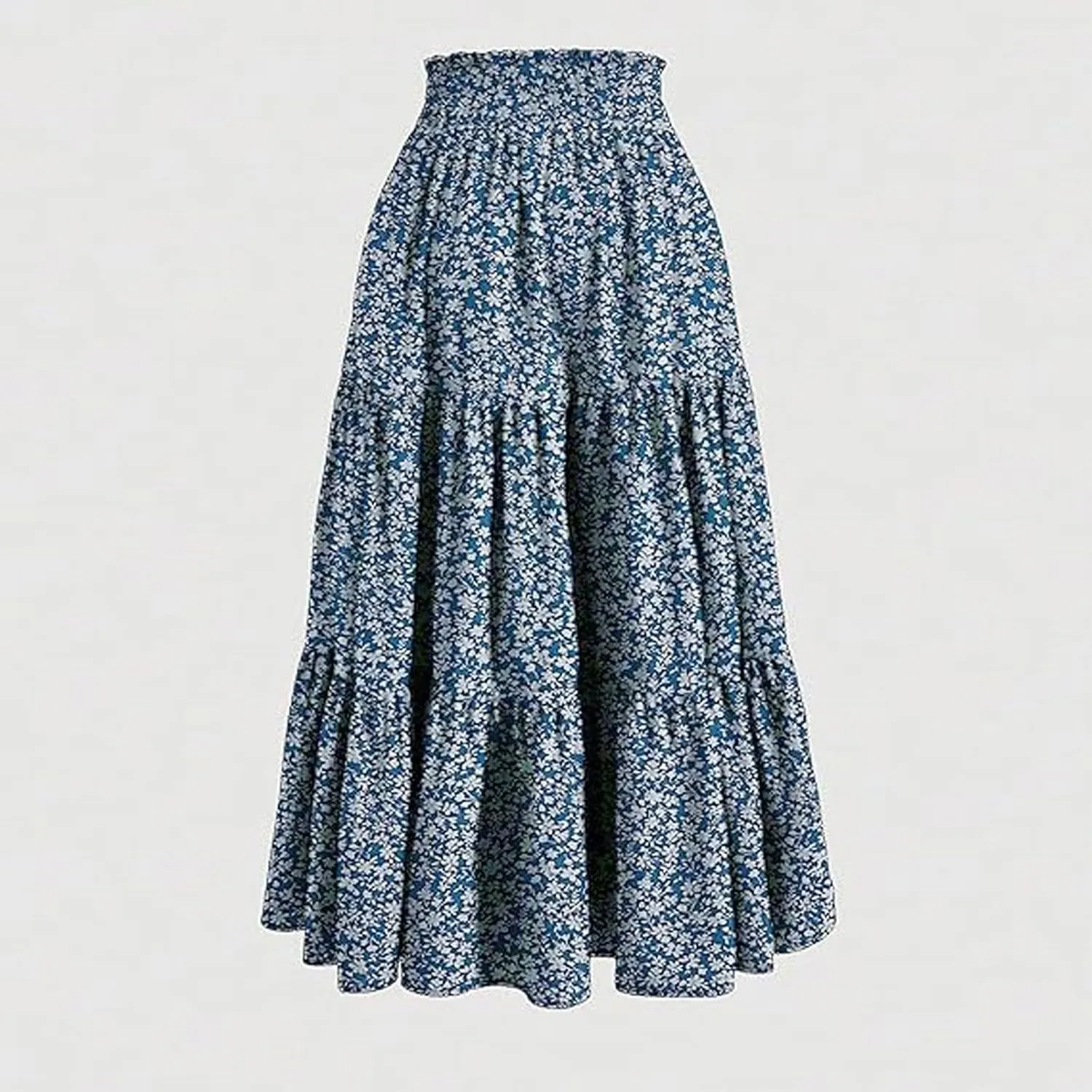 Floral Maxi Skirt for Women Summer Casual Tiered Elastic High Waisted Skirts Comfy Vacation Flowy Swing Long Skirts