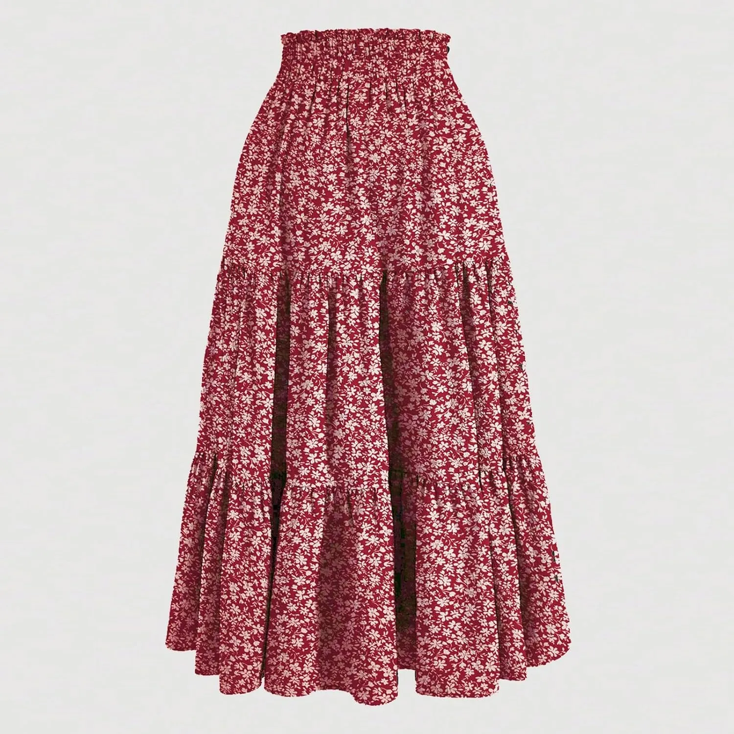 Floral Maxi Skirts for Women Trendy Summer Boho Tiered Long Flowy Skirt Drawstring High Waisted Swing A-Line Skirt