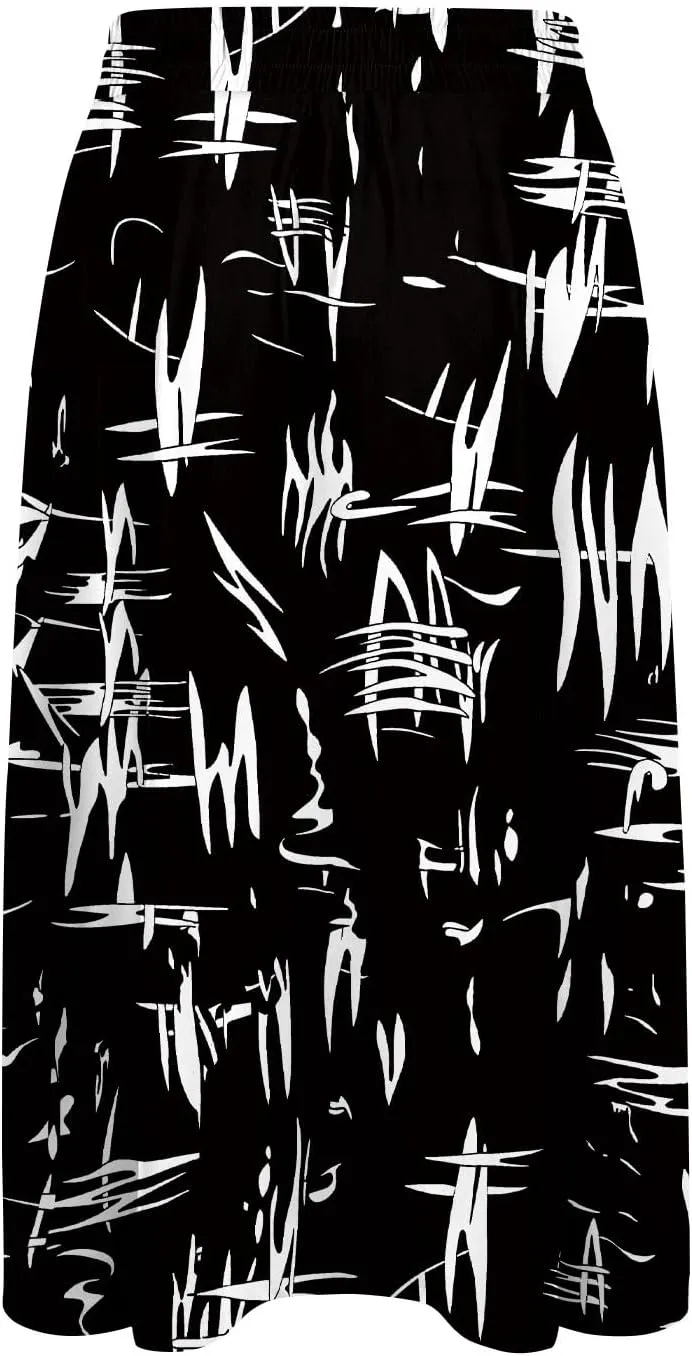 Floral Midi Skirt for Women Casual Drawstring Waist A-Line Skirts with Pockets Flowy Vintage Pleated Midi Skirts
