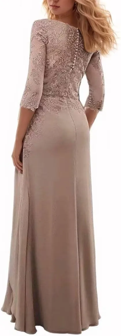 Floral Mother of The Bride Dresses for Wedding 3/4 Sleeves Lace Chiffon Ruffles Formal Dress for Women 2024