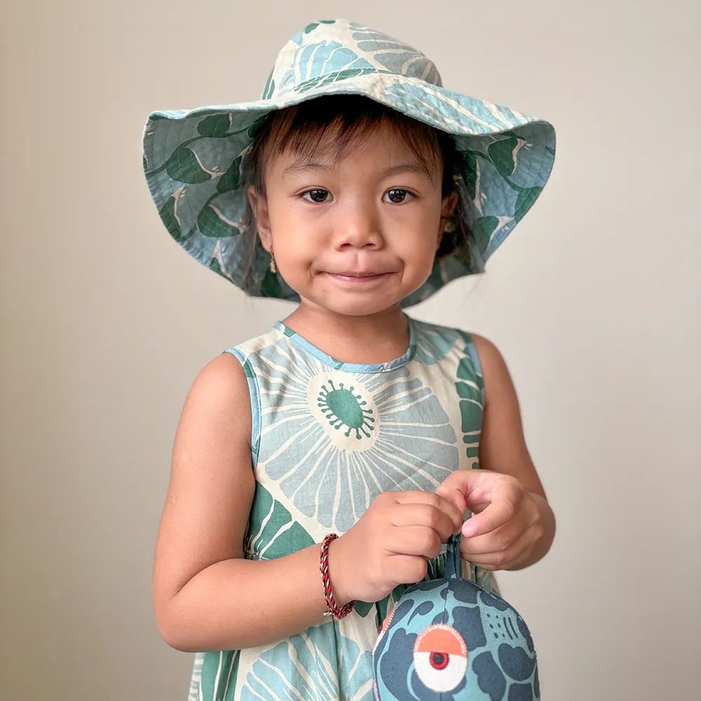 Flowers Green Blue Scrappy Sun Hat, 2 Sizes
