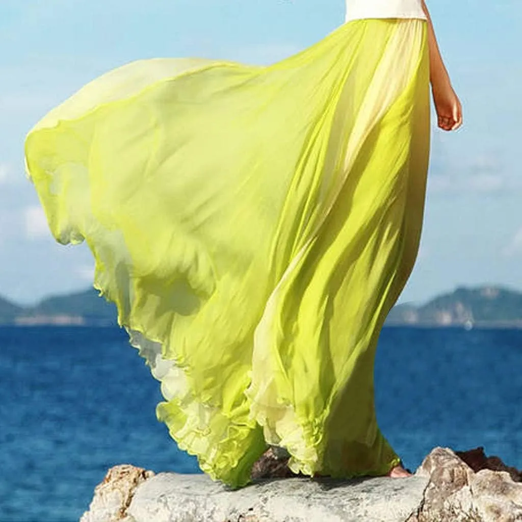 Flowy Boho Skirts for Women Retro Maxi Skirt Summer Beach Floral Skirt Plus Size Pleated Skirt Hawaiian Vacation Outfits