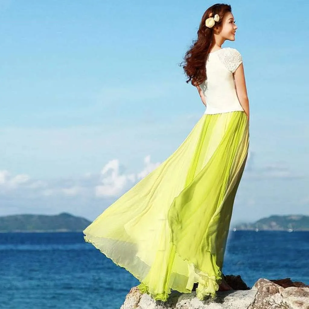 Flowy Boho Skirts for Women Retro Maxi Skirt Summer Beach Floral Skirt Plus Size Pleated Skirt Hawaiian Vacation Outfits