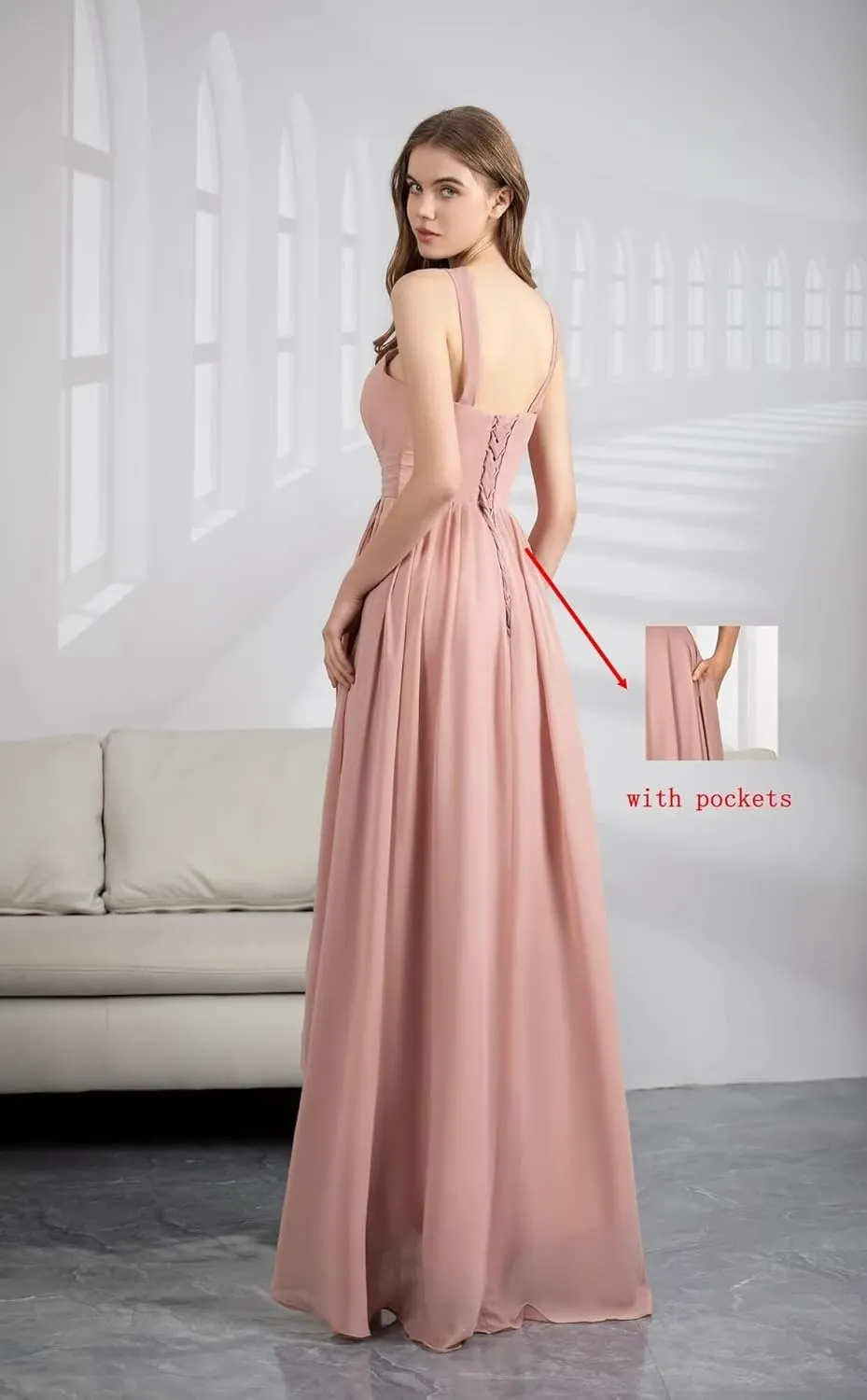 Flowy Chiffon Bridesmaid Dresses for Women Long A-Line Hi-Lo Halter Pleated Formal Evening Dress with Slit