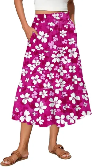 Flowy Skirts for Women High Waist Long A-Line Boho Maxi Skirt for Summer Beach