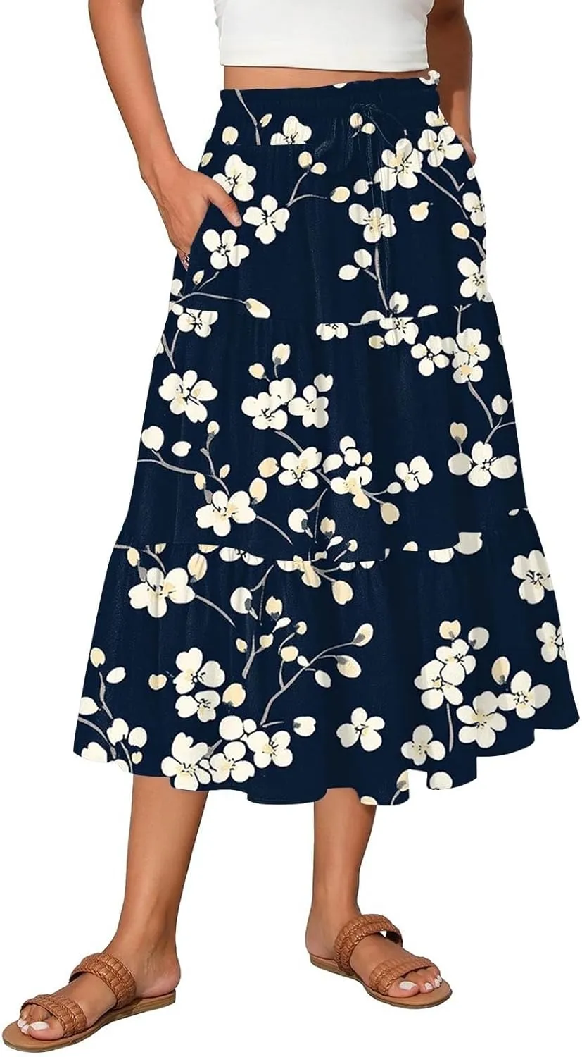 Flowy Skirts for Women High Waist Long A-Line Boho Maxi Skirt for Summer Beach
