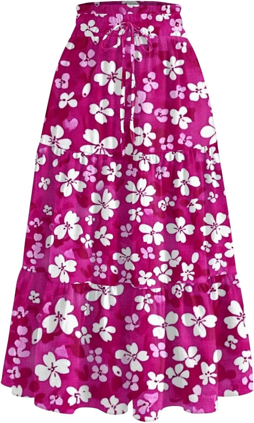 Flowy Skirts for Women High Waist Long A-Line Boho Maxi Skirt for Summer Beach