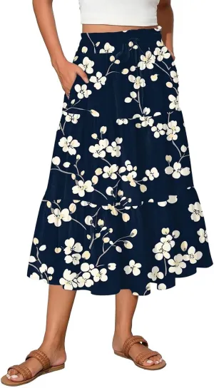 Flowy Skirts for Women High Waist Long A-Line Boho Maxi Skirt for Summer Beach