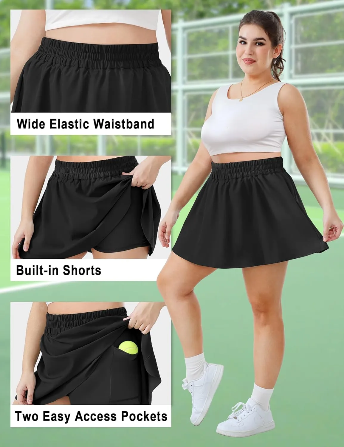 FOREYOND Women's Plus Size Tennis Skirts with Shorts High Waisted Golf Skorts with Pockets Workout Athletic Skort Skirts
