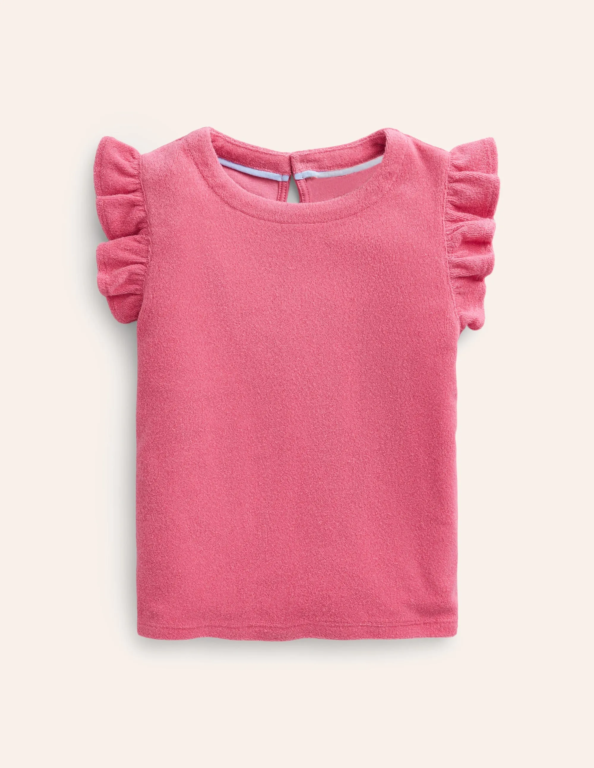 Frill Sleeve Towelling Top-Rose Pink