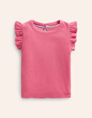Frill Sleeve Towelling Top-Rose Pink