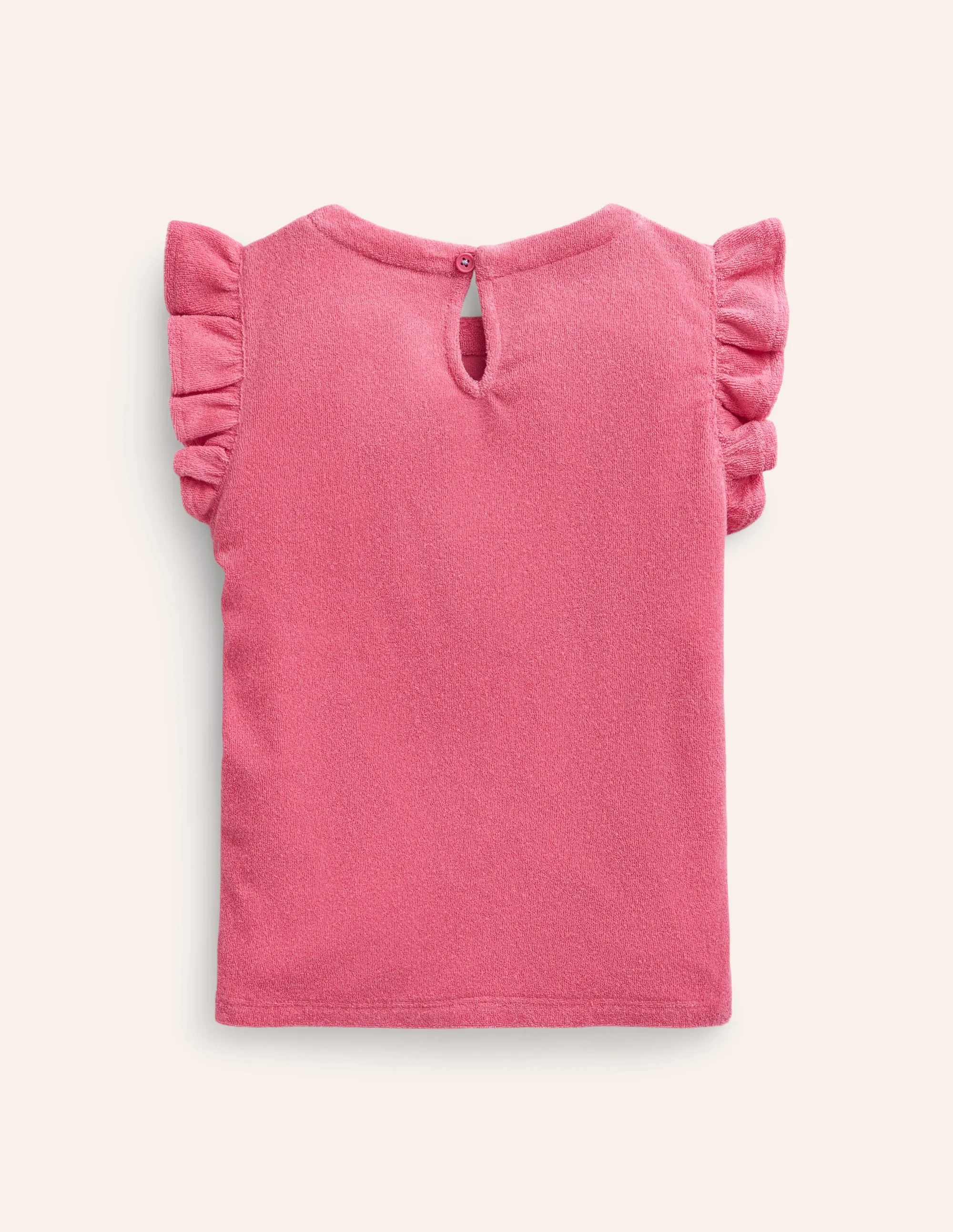 Frill Sleeve Towelling Top-Rose Pink