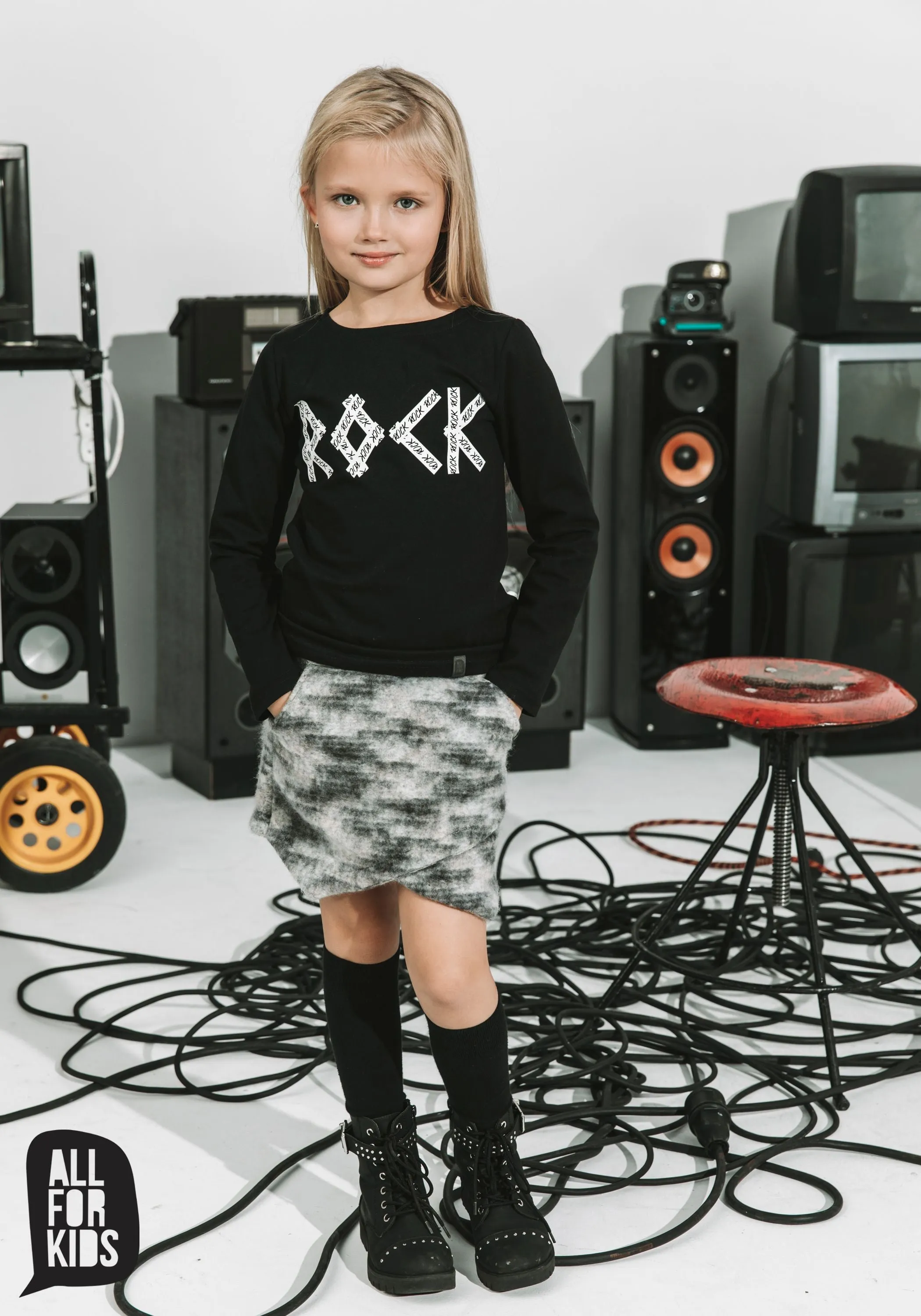 Girls' Gray Asymmetric Blanket Feel Skort | S-01