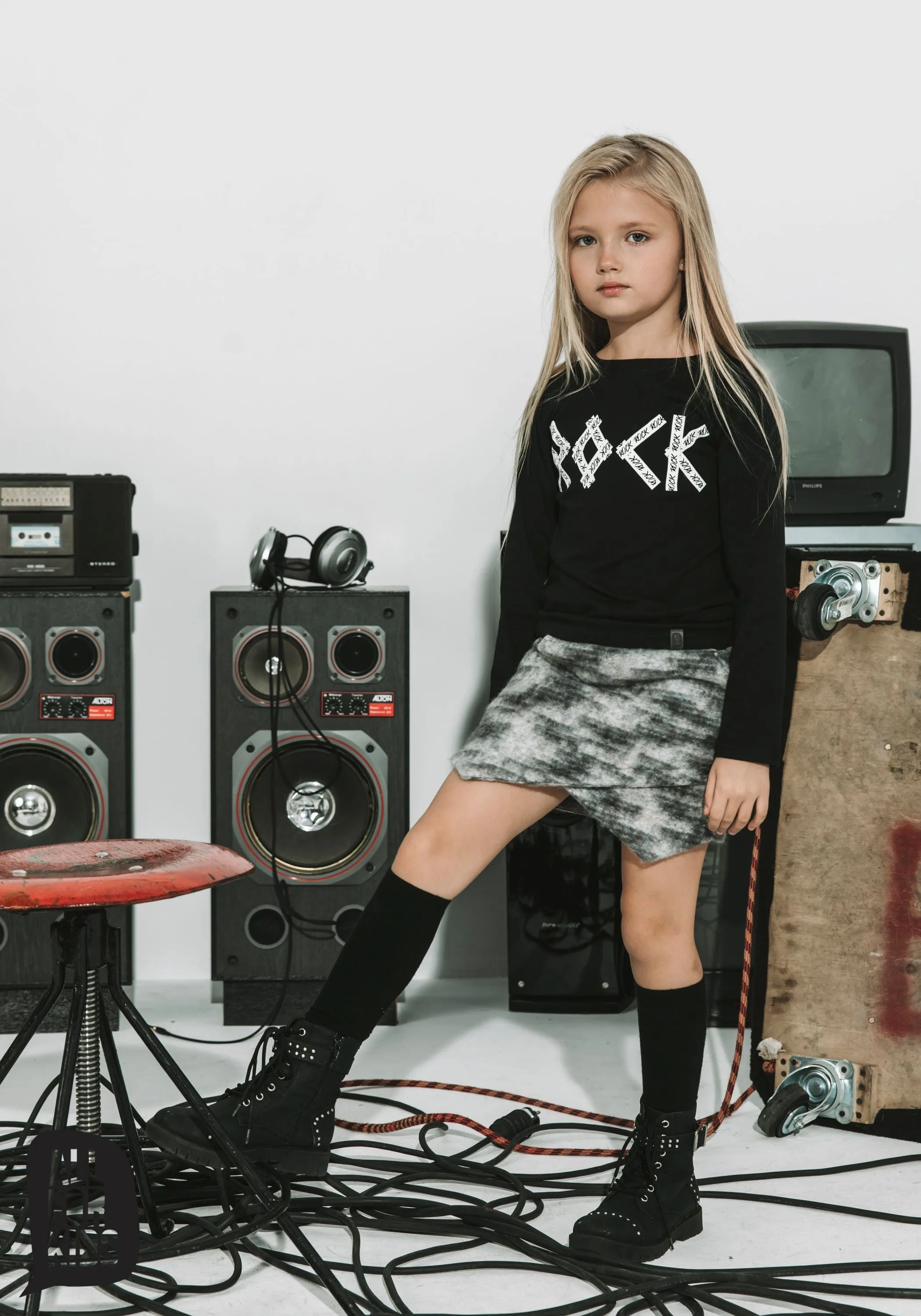 Girls' Gray Asymmetric Blanket Feel Skort | S-01