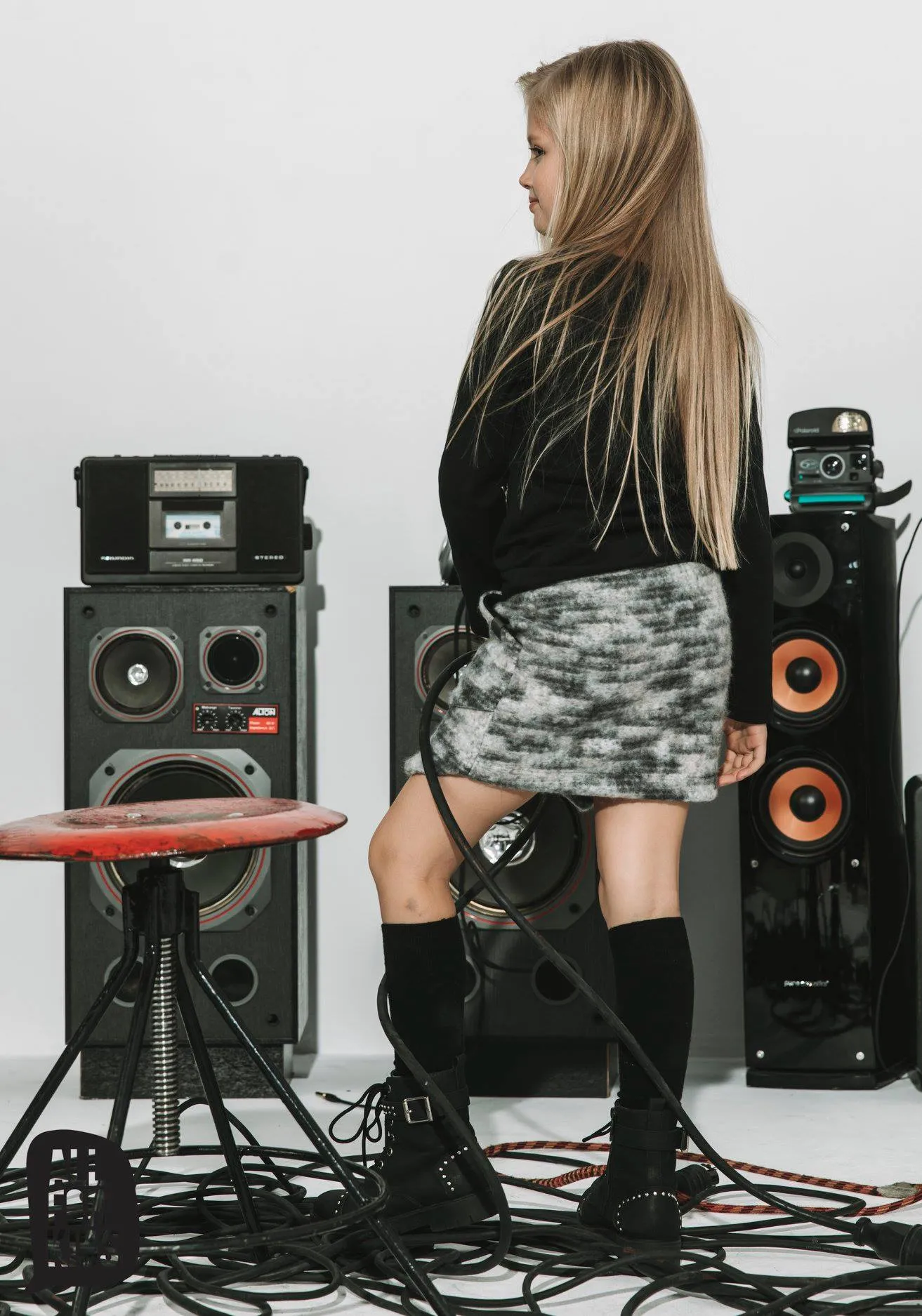 Girls' Gray Asymmetric Blanket Feel Skort | S-01