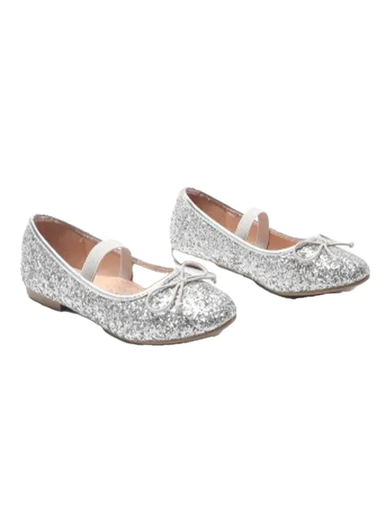 Girl's Mary Jane Glitter Elastic Strap Flat Shoes
