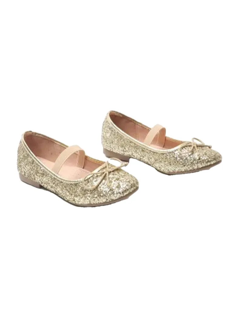 Girl's Mary Jane Glitter Elastic Strap Flat Shoes