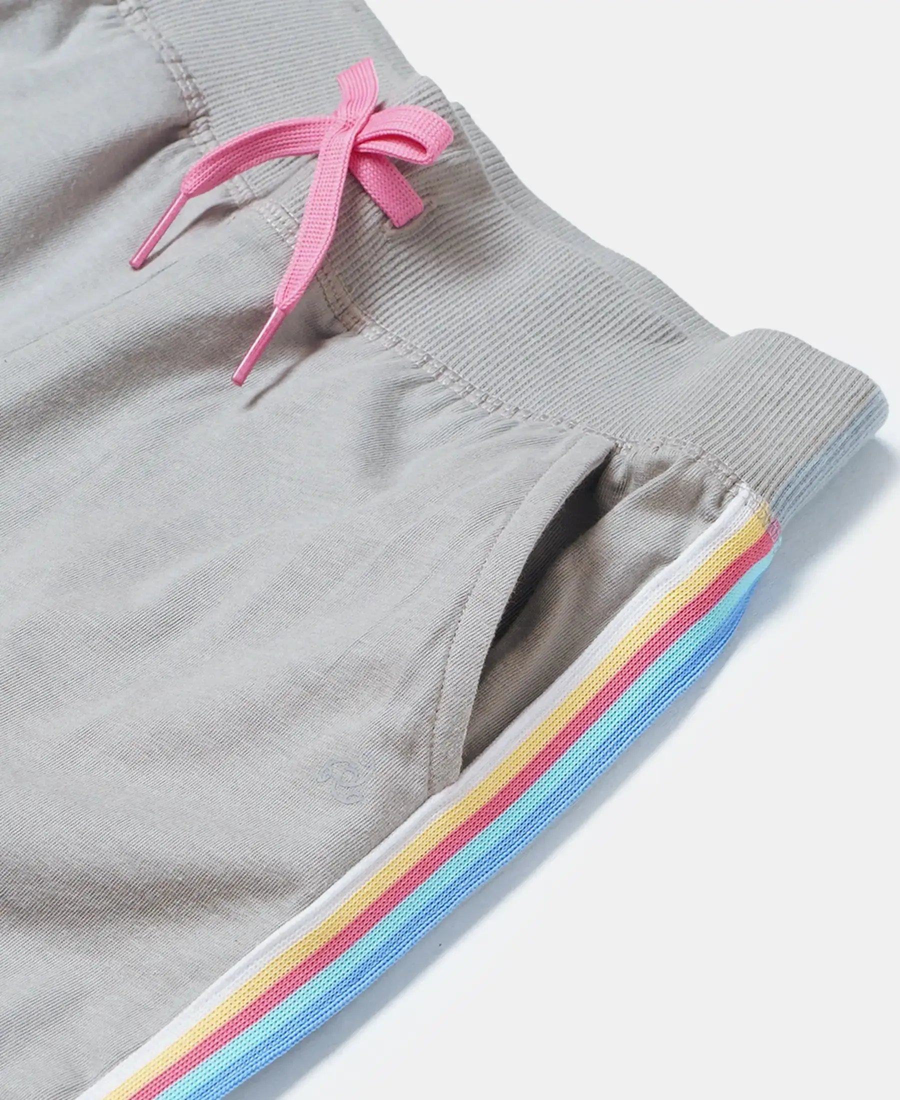 Girl's Super Combed Cotton Solid Shorts with Side Taping - Quarry