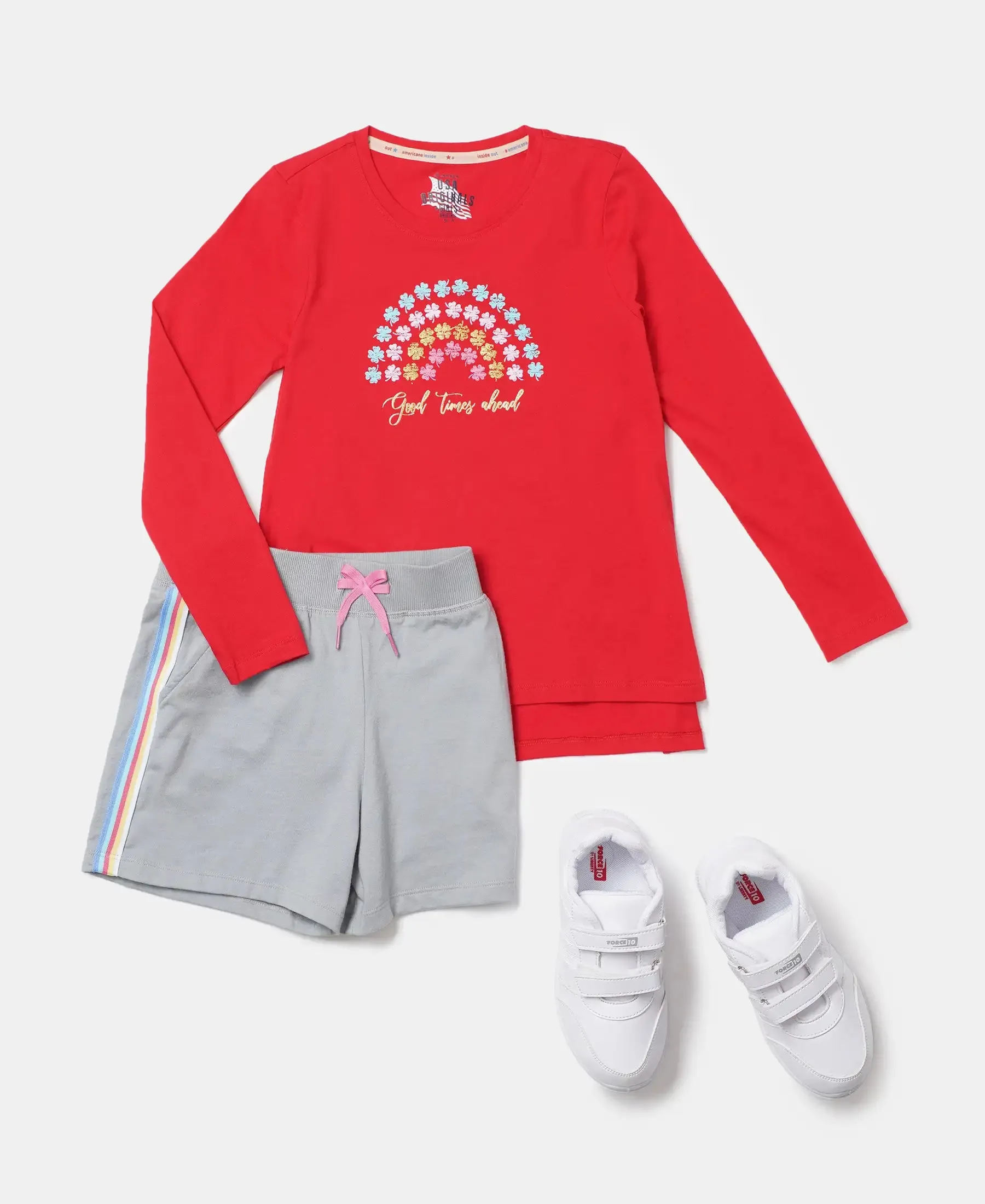 Girl's Super Combed Cotton Solid Shorts with Side Taping - Quarry