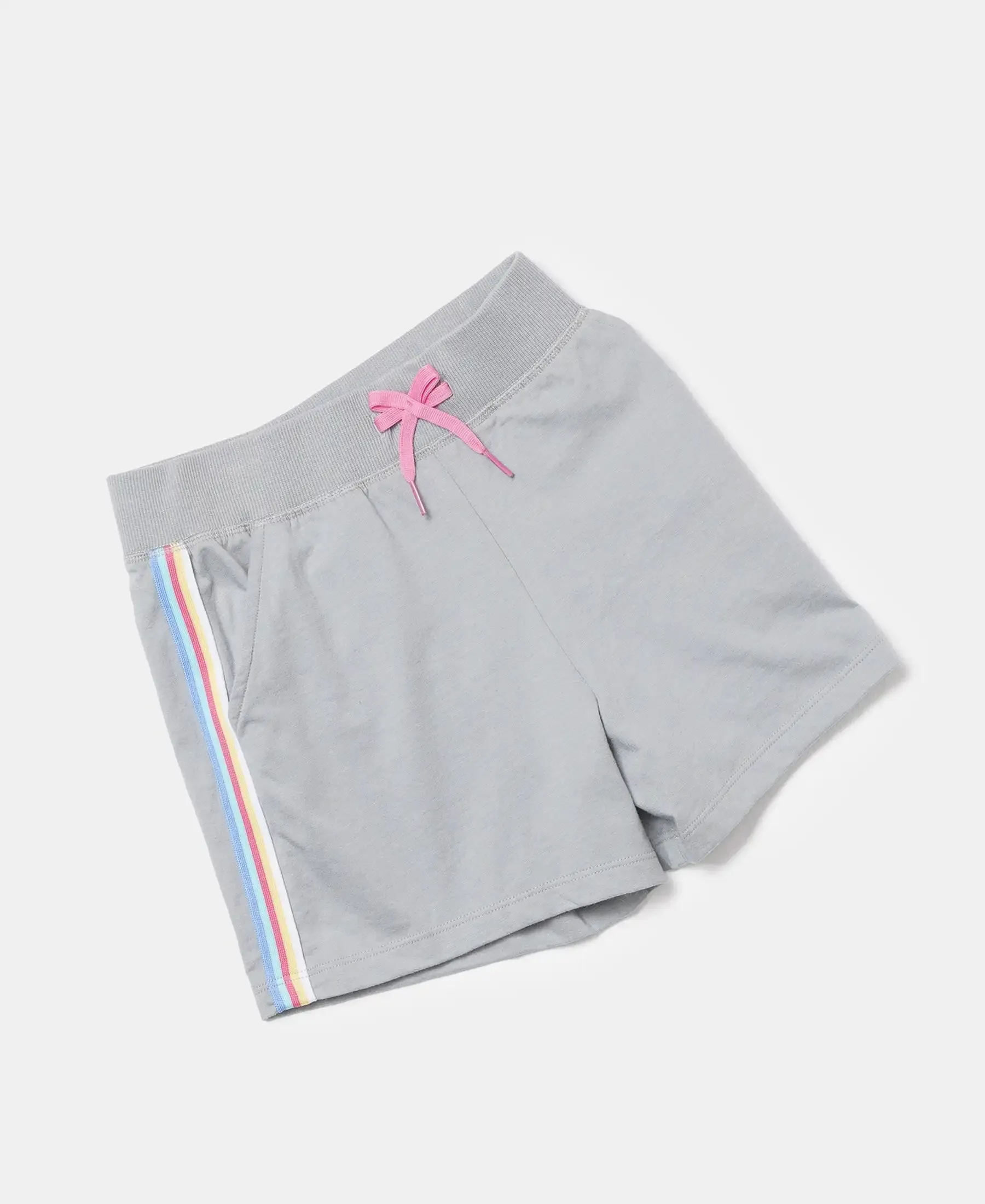 Girl's Super Combed Cotton Solid Shorts with Side Taping - Quarry