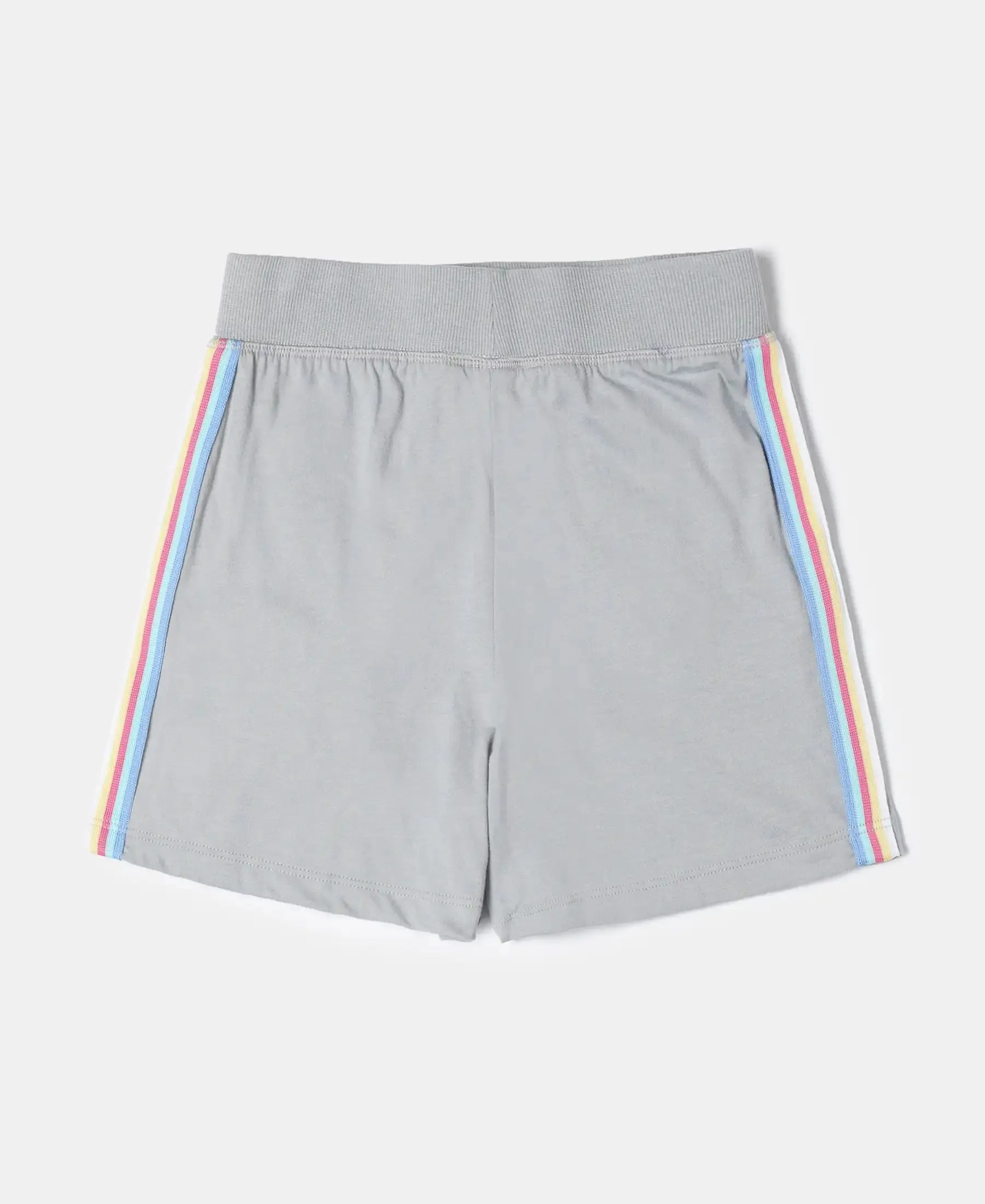 Girl's Super Combed Cotton Solid Shorts with Side Taping - Quarry