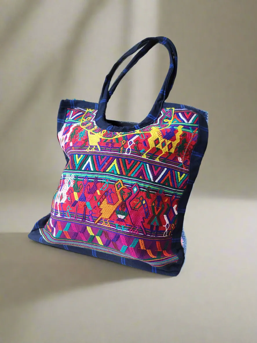 Guatemalan Handcrafted Tote - Blue & Black/Multi