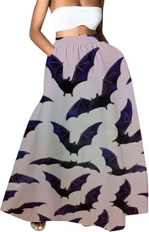 Halloween Tutu for Women High Waist Party Beach Pocket Long Maxi Skirt Halloween Party Hippie Clothes for Women