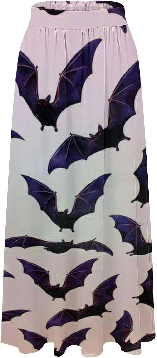 Halloween Tutu for Women High Waist Party Beach Pocket Long Maxi Skirt Halloween Party Hippie Clothes for Women