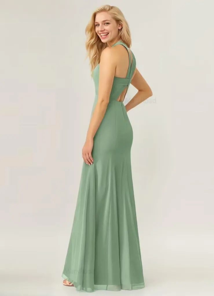Halterneck Bridesmaid Dresses for Women Floral Print Chiffon A Line Prom Dress with Slit Formal Gown