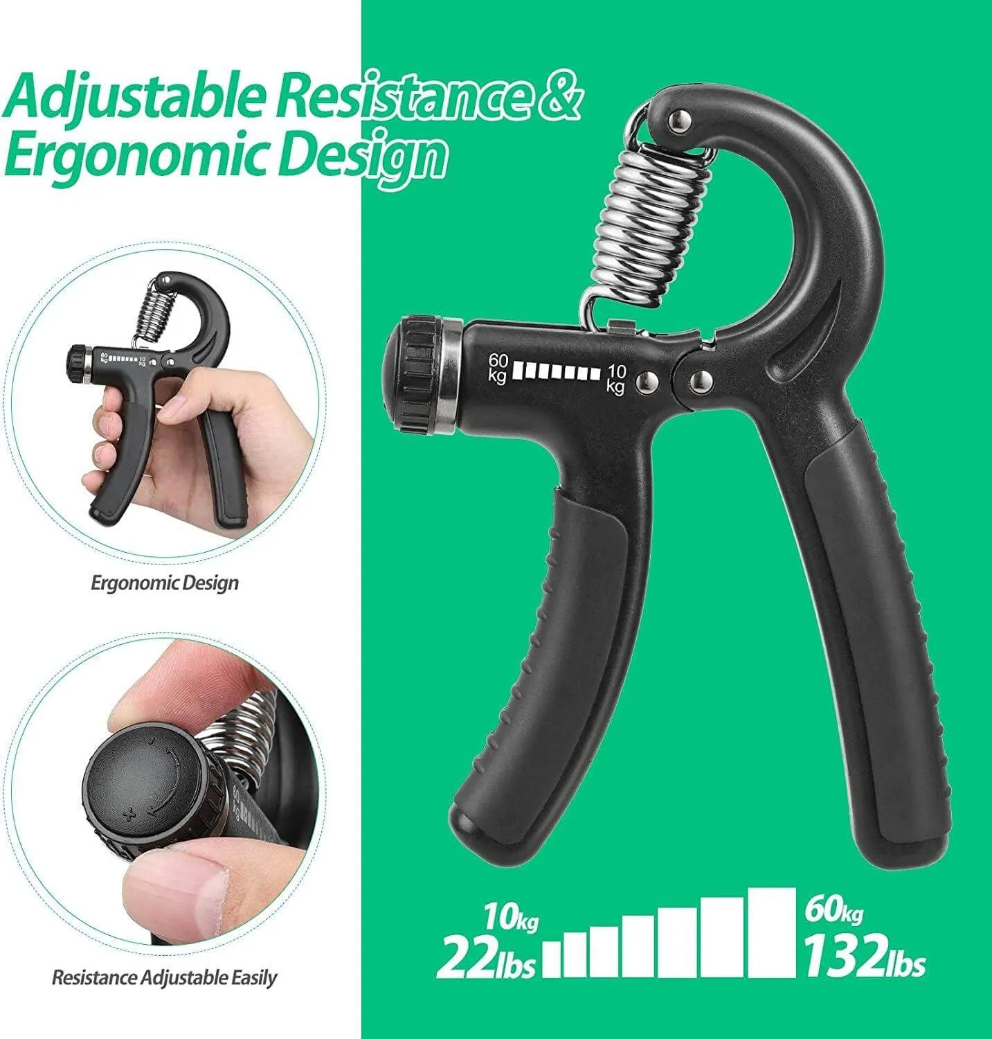 Hand Grip Strengthener, Adjustable Resistance