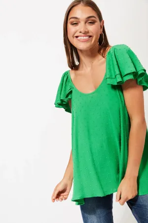 Haven Zanzibar frill dobby jacquard top Key Lime