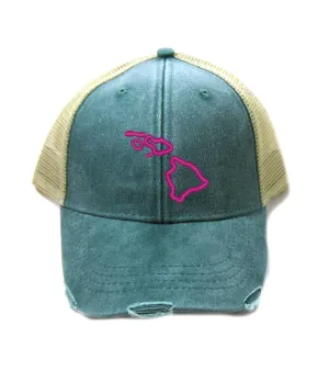Hawaii Hat - Distressed Snapback Trucker Hat - Hawaii State Outline - Many Colors Available