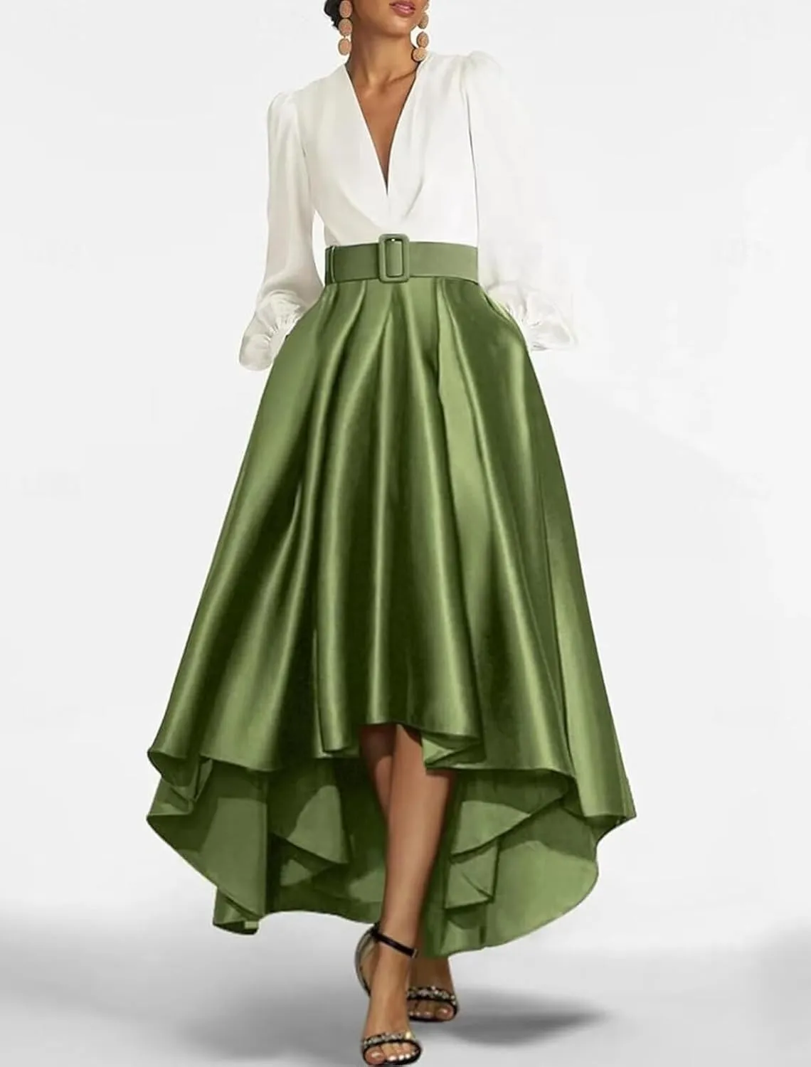 High Low Prom Dresses for Women Long Sleeve Elegant Evening Gown Satin A Line Wedding Guest Dress