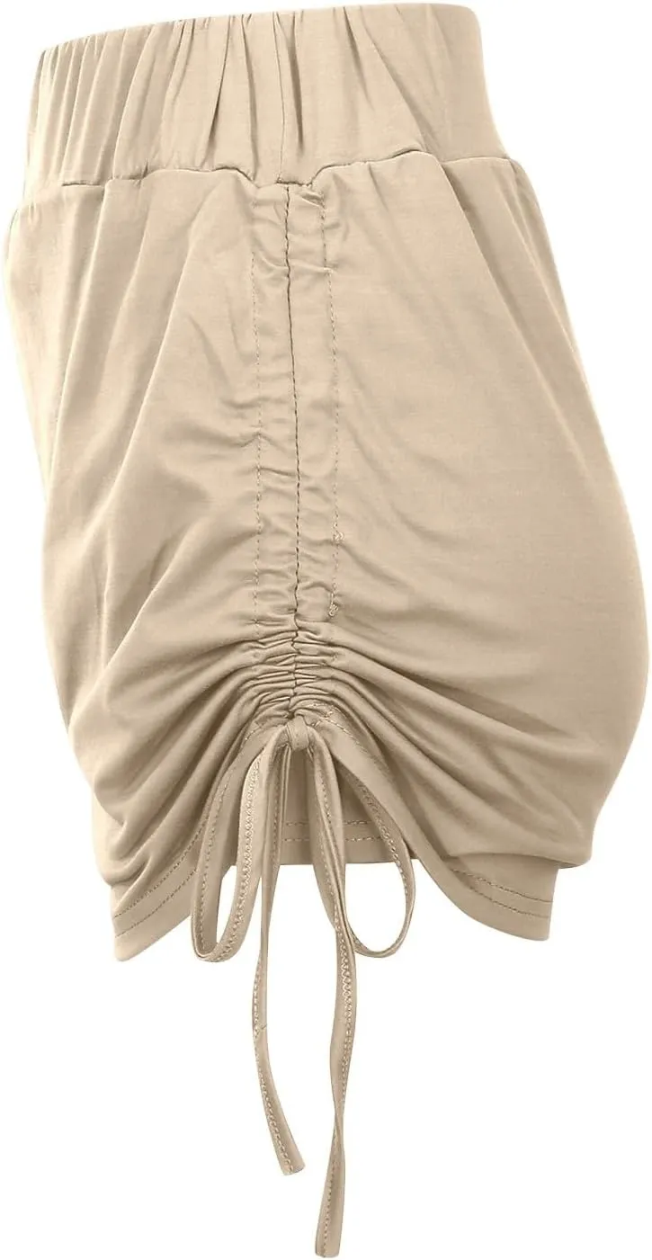 High Waisted Mini Skirts for Women Ruched Swim Skirt with Shorts Adjustable Tie Side Drawstring Swimsuit Bottom