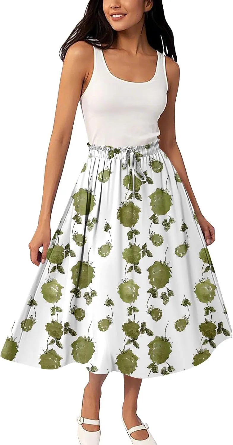 High Waisted Skirts for Women Long Pleated A-Line Flowy Maxi Skirt Bohemian Style