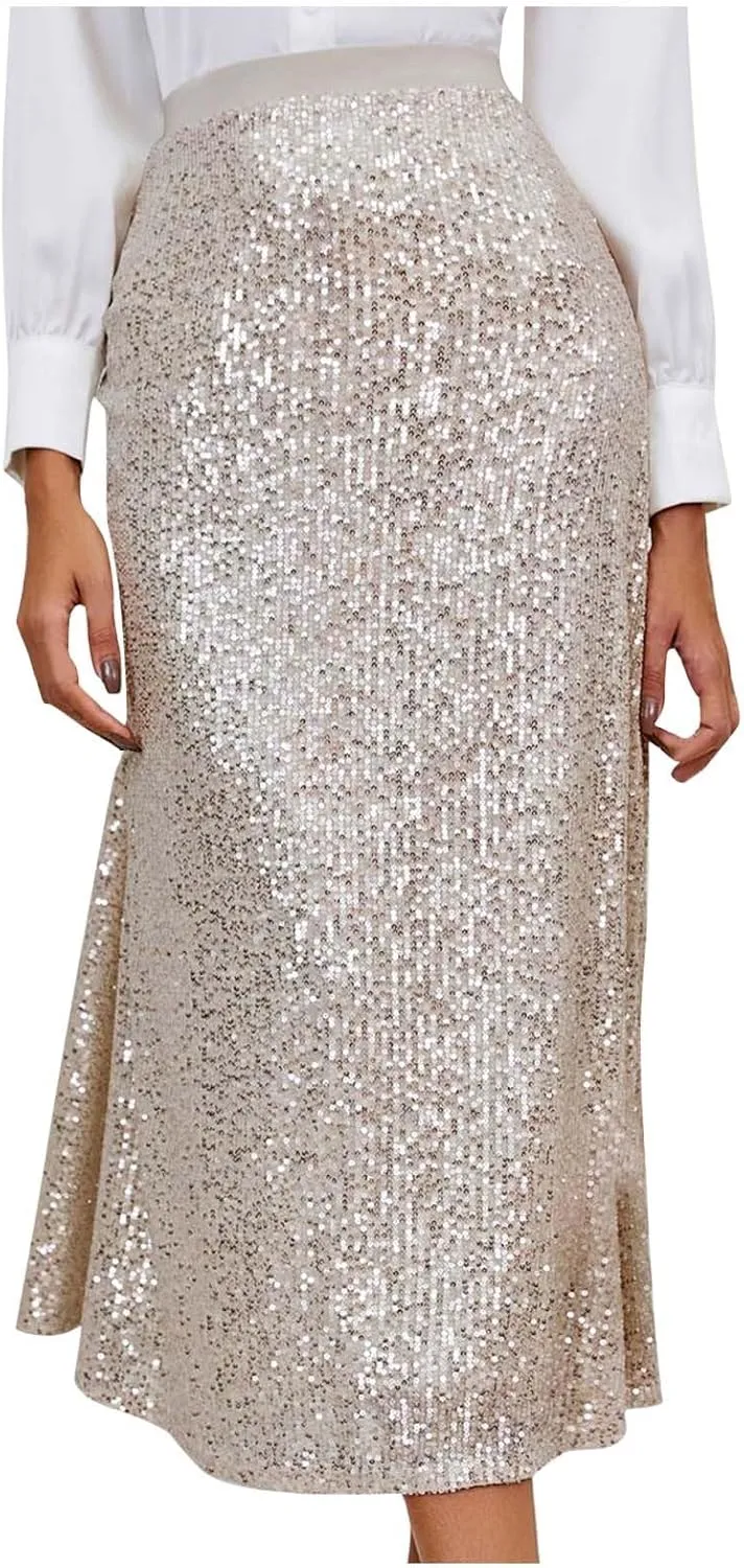 High Waisted Skirts for Women Women's Long Maxi Sequin Skirt Wedding A Line Skirt Bridesmaid Skirt