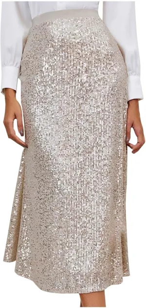 High Waisted Skirts for Women Women's Long Maxi Sequin Skirt Wedding A Line Skirt Bridesmaid Skirt