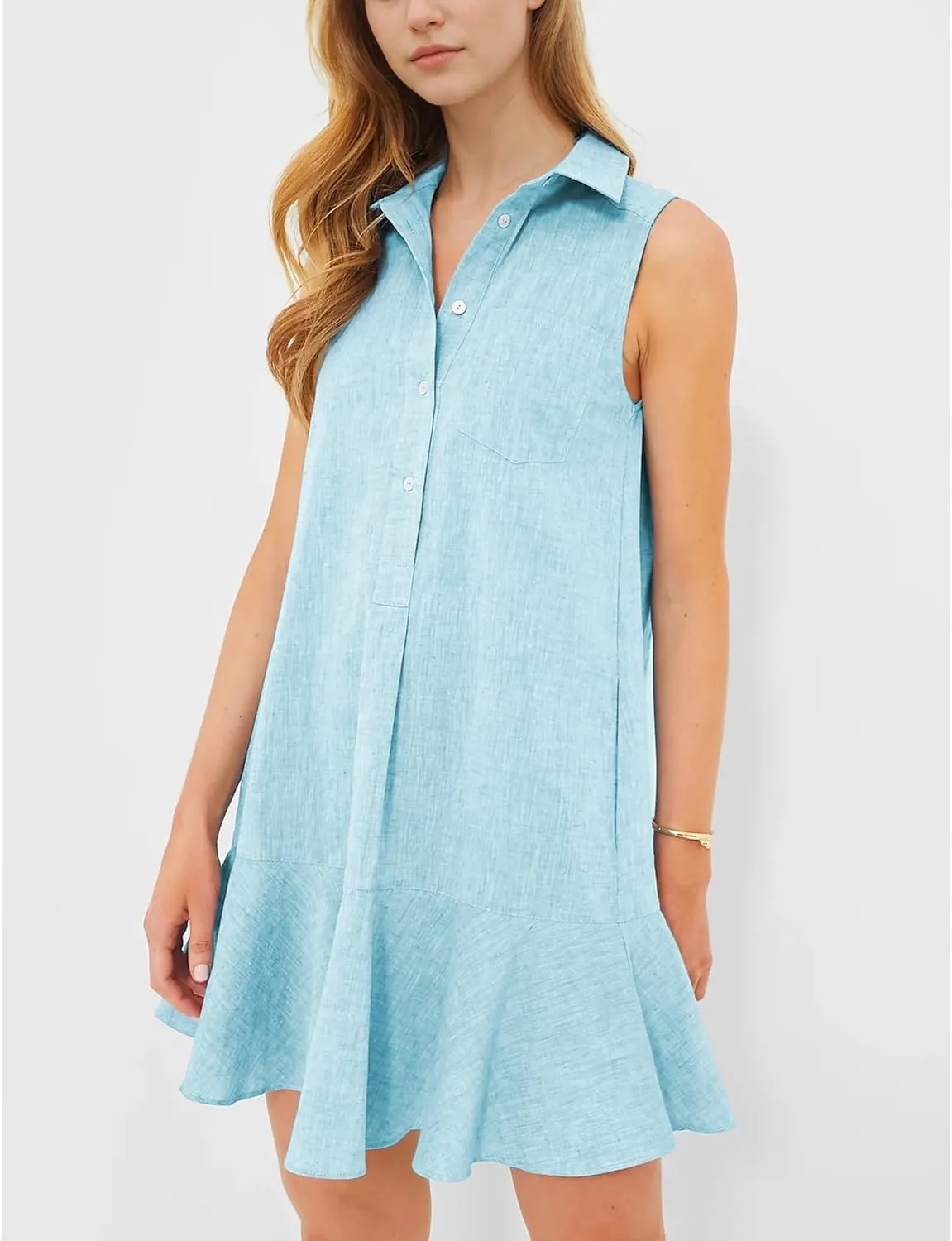 Hixiaohe Women Summer Shirt Dresses Casual Button Down Sleeveless Mini Dress for Women Beach Flowy Short Sundresses