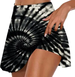 hlysgo Women's Athletic Workout Tennis Skorts Summer Trendy Tie-Dye Print High Waist Flowy Mini Skirt with Inner Shorts
