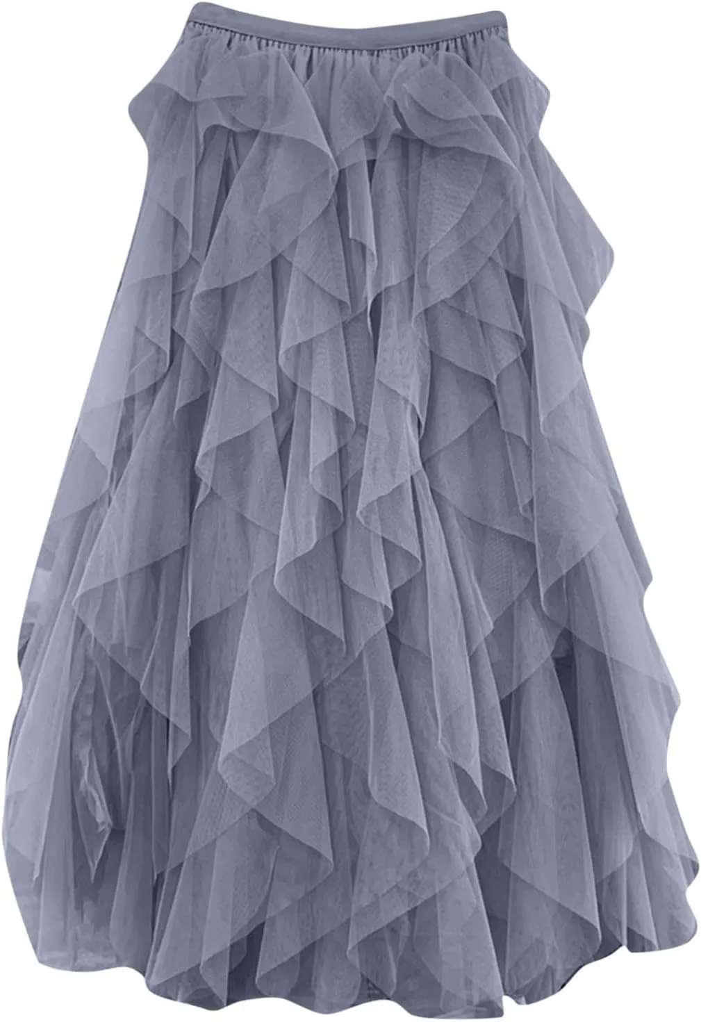 Irregular Tulle Skirts for Women Trendy Elastic High Waist Midi Skirt Mesh Layered Prom Party Flowy A Line Skirts